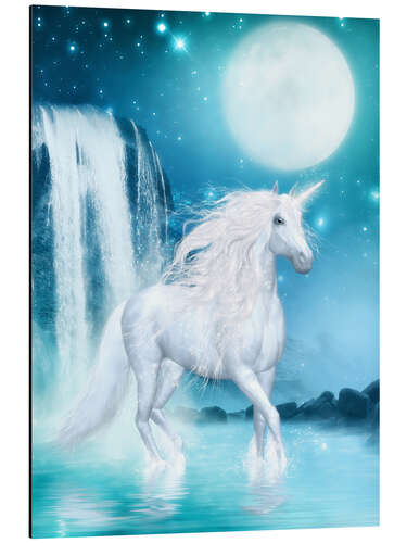 Aluminiumsbilde Unicorn - Waterfalls and Moon