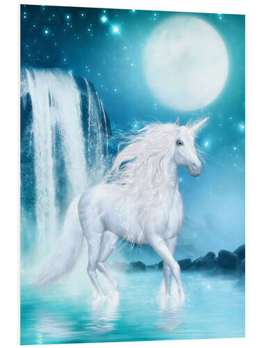 Foam board print Unicorn - Waterfalls and Moon