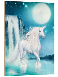 Cuadro de madera Unicorn - Waterfalls and Moon