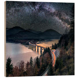 Wood print Milky Way at Lake sylvester - Sylvensteinspeicher at Autmun - Dieter Meyrl
