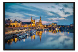 Gerahmter Kunstdruck Terrassenufer Dresden bei Nacht