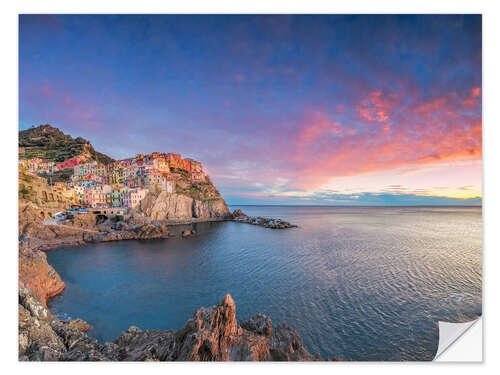 Wandsticker Manarola  Sonnenuntergang, Cinque Terre National Park, Liguria, Italien