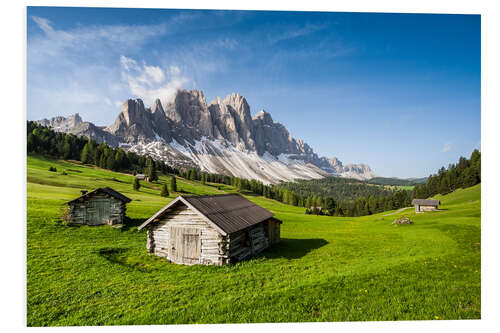 Tableau en PVC Alpine hut, Caseril Alm, Funes Valley, South Tyrol, Italy