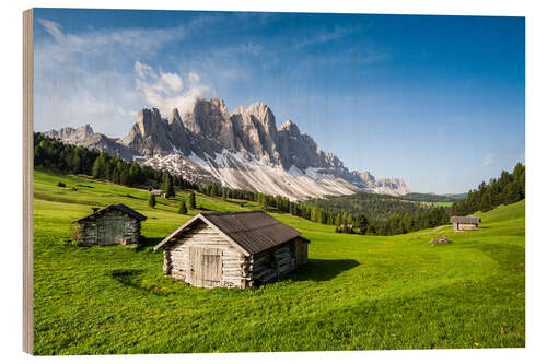 Wood print Alpine hut, Caseril Alm, Funes Valley, South Tyrol, Italy