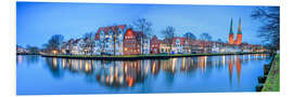 Stampa su PVC Panoramic of Lubeck reflected in river Trave, Germany