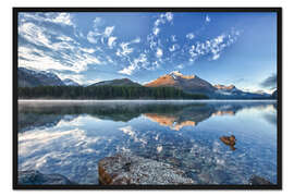 Gerahmter Kunstdruck Sonnenaufgang am Silssee, Engadin, Schweiz