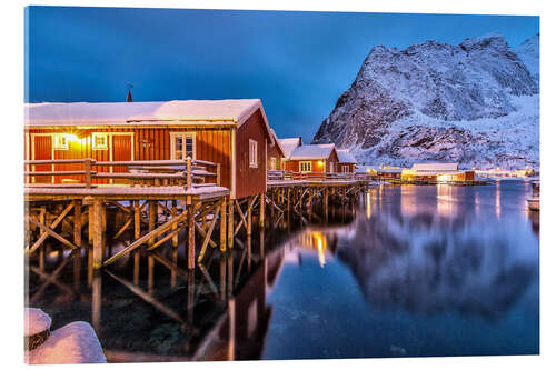 Acrylglas print Dusk on typical Rorbu, Reine, Norway