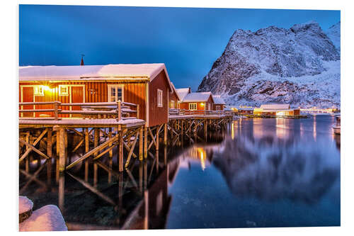 Foam board print Dusk on typical Rorbu, Reine, Norway