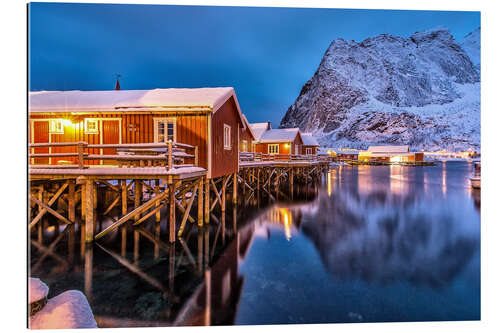 Tableau en plexi-alu Dusk on typical Rorbu, Reine, Norway