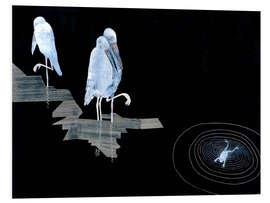 Foam board print Three Storks and a Frog in a Pond