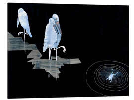 Gallery print Three Storks and a Frog in a Pond