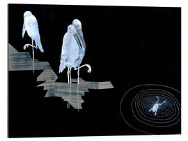 Magnettafel Drei Störche und ein Frosch in einem Teich