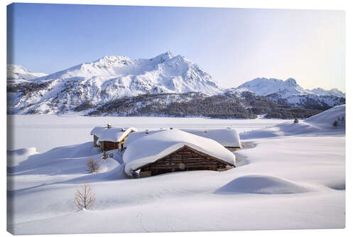 Canvas print Alpine huts covered with snow, Splüga, Switzerland