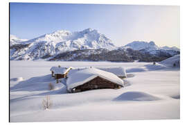 Magnettafel Alpine Hütten mit Schnee bedeckt, Splüga, Schweiz