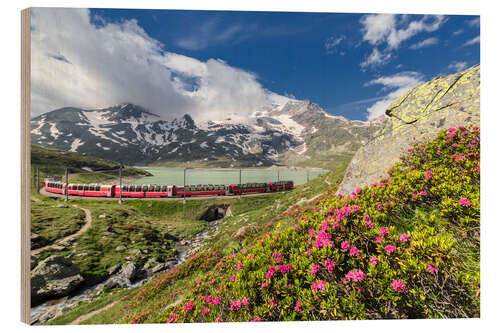 Holzbild Bernina Express Zug, Engadin, Schweiz