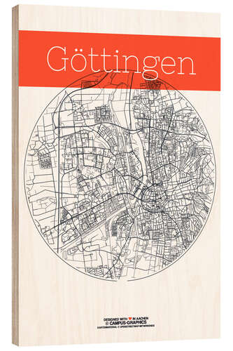 Wood print Göttingen map circle