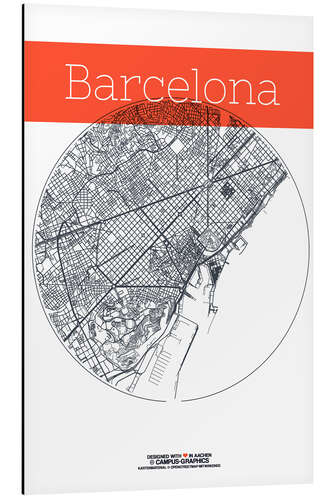 Stampa su alluminio Cerchio della mappa di Barcellona