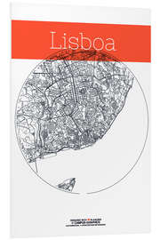 Foam board print Lisbon map circle