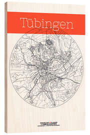 Wood print Tübingen map circle