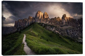 Canvas print Sunset at the Passo Gardena, Dolomites, Italy