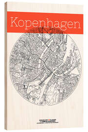 Wood print Copenhagen map city black and white