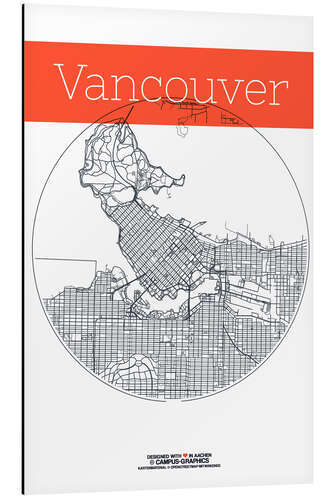 Aluminium print Vancouver map circle