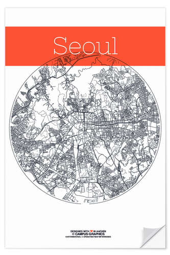 Selvklæbende plakat Seoul map circle