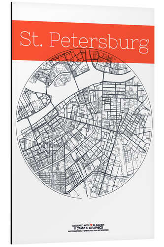 Aluminium print St. Petersburg map circle