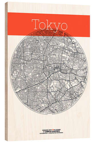 Trätavla Tokyo map circle