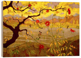 Wood print Apple Tree with Red Fruit