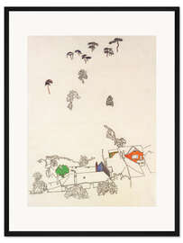 Gerahmter Kunstdruck Häuser und Föhren bei Mödling