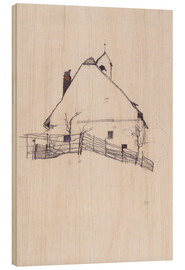 Holzbild  Wohnhaus mit Zaun - Egon Schiele