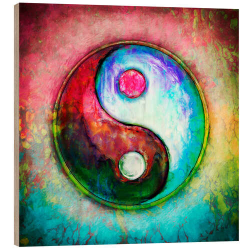 Wood print Yin Yang, Colourful Painting 4