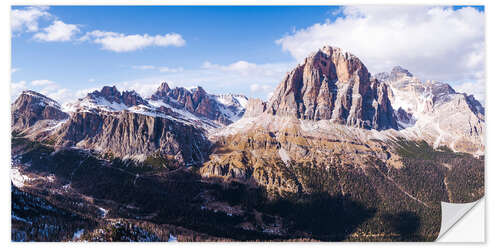 Selvklebende plakat Aerial drone view over Tofana di Rozes peak, Dolomites