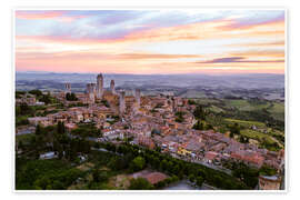 Poster Luftaufnahme Drohne über San Gimignano, Toskana, Italien