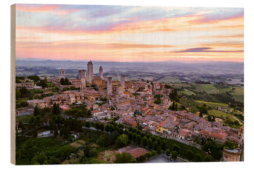 Holzbild Luftaufnahme Drohne über San Gimignano, Toskana, Italien