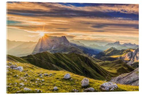 Acrylglasbild Sonnenaufgang am Langkofel, Dolomiten, Trentino Alto Adige