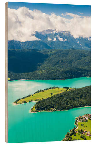 Hout print Walchensee from above