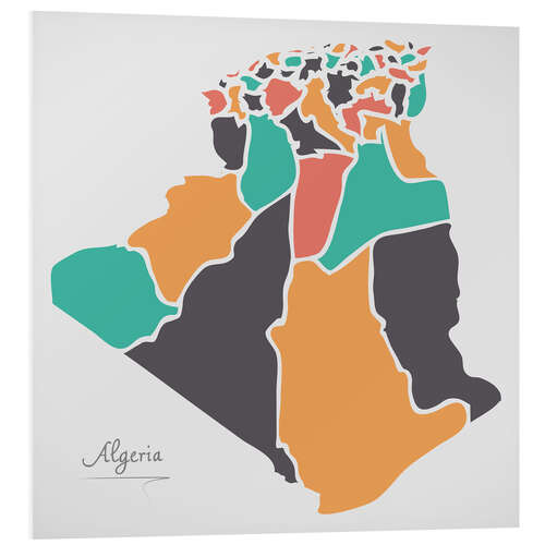 Print på skumplade Algeria map modern abstract with round shapes