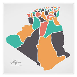 Wandbild  Algerien Landkarte modern abstrakt mit runden Formen - Ingo Menhard
