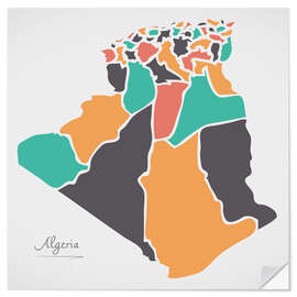 Selvklebende plakat Algeria map modern abstract with round shapes