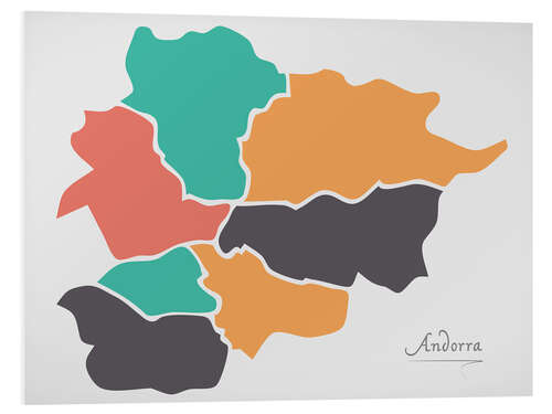 Print på skumplade Andorra map modern abstract with round shapes