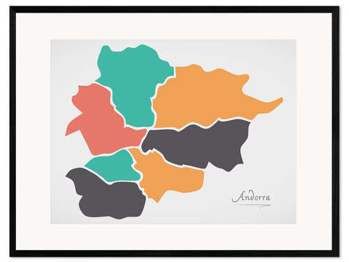 Framed art print Andorra map modern abstract with round shapes