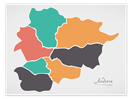 Poster Andorra Landkarte modern abstrakt mit runden Formen