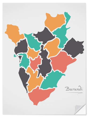 Selvklebende plakat Burundi map modern abstract with round shapes