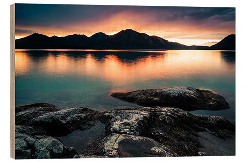 Holzbild Sonnenuntergang am Walchensee