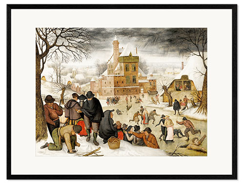 Kehystetty taidepainatus Winterlandscape with skaters 