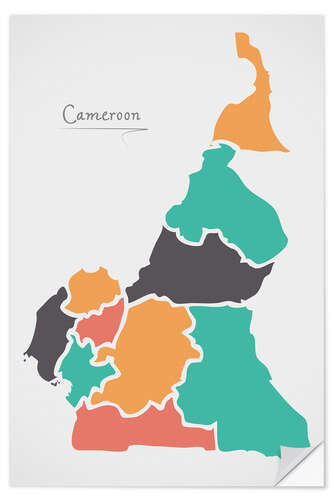 Selvklebende plakat Cameroon map modern abstract with round shapes