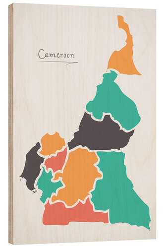 Wood print Cameroon map modern abstract with round shapes