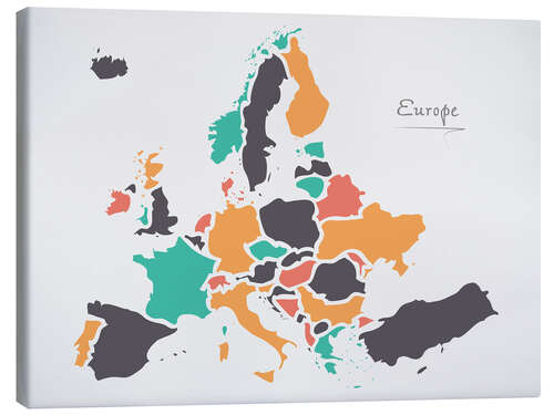 Leinwandbild Europa Landkarte modern abstrakt mit runden Formen